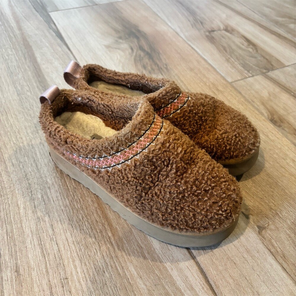 UGG Tazz Braid Platform Slipper Clog Womens US 6 Chestnut Brown
